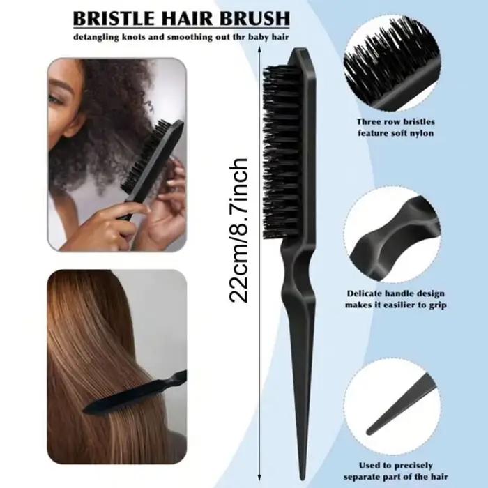 Brosse à cheveux en poils de sanglier pour chignon élégant en queue de cheval et lissage