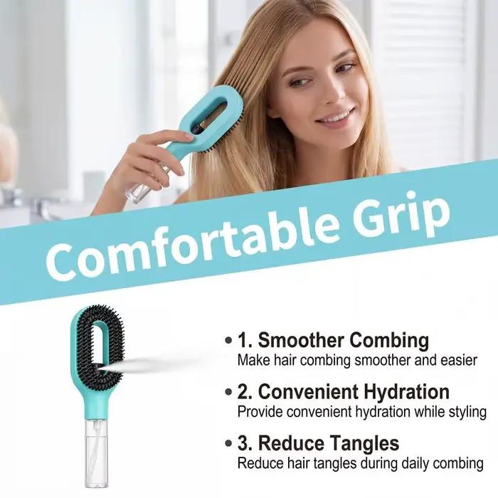 Brosse à cheveux pulvérisatrice d'eau rechargeable, peigne de massage antistatique à poils doux pour le coiffage