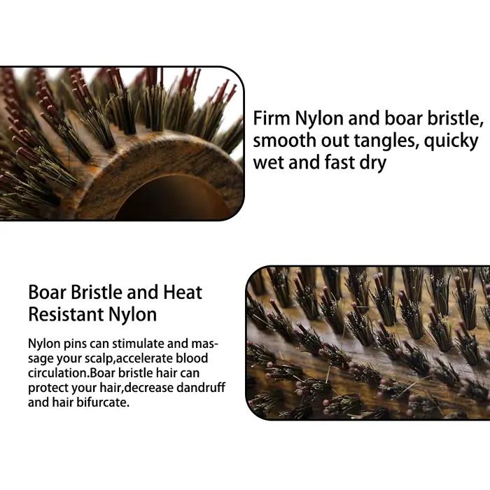 Brosse ronde professionnelle en bois de poils de sanglier pour cheveux longs et bouclés