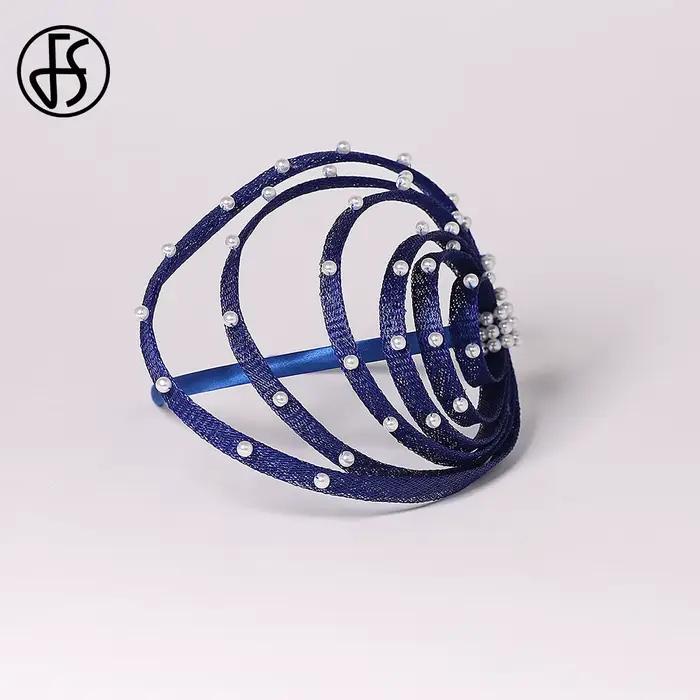 Chapeau fascinateur bleu royal avec fausses perles – Coiffure de mariage élégante