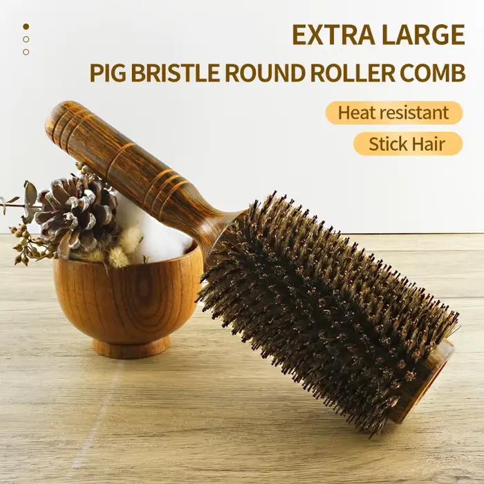 Brosse à cheveux ronde professionnelle en poils de sanglier pour femmes et hommes