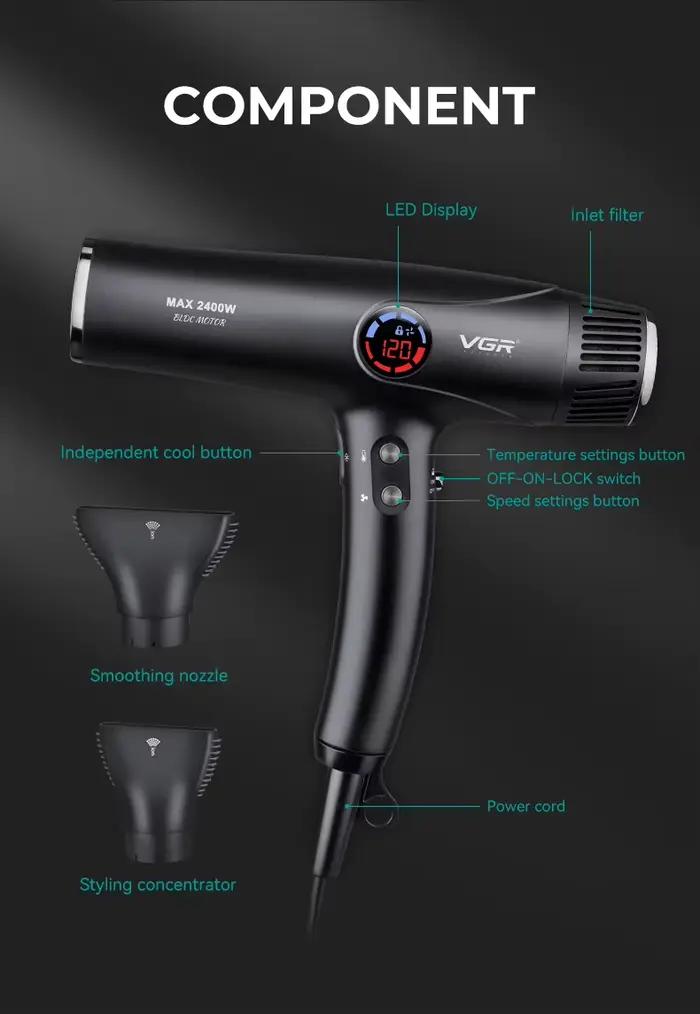 VGR Sèche-cheveux professionnel puissant Moteur sans balais amélioré 110 000 tr/min Souffleur Promotion Convient aux