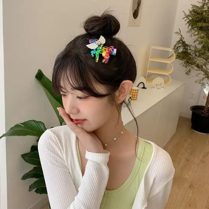 Barrettes à cheveux licorne à paillettes mignonnes 2026 pour femmes