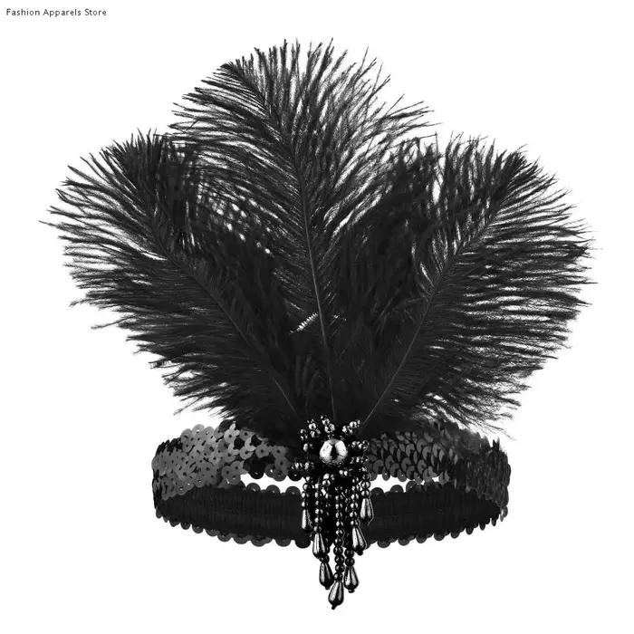 Accessoires pour cheveux : Bandeau de mascarade noir orné de plumes