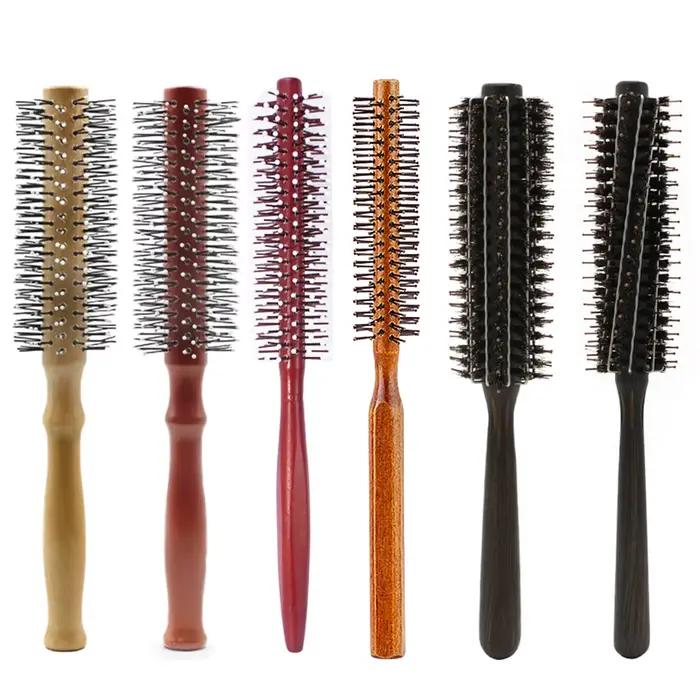 Brosse à cheveux ronde avec manche en bois