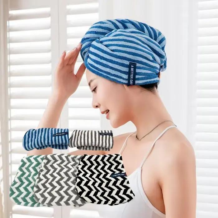 Serviette sèche pour cheveux en microfibre rayée