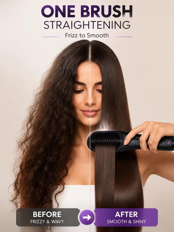 Brosse lissante chauffante rapide anti-frisottis pour des cheveux lisses instantanés comme au salon