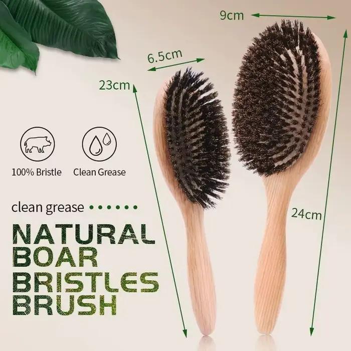 Brosse à cheveux en poils de sanglier doux