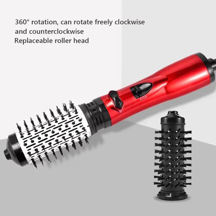 Brosse chauffante électrique 2-en-1 : Sèche-cheveux portable interchangeable, lisseur et boucleur en une seule étape