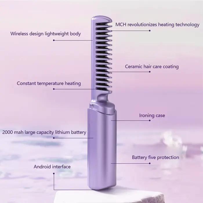 Brosse à lisser les cheveux 110-220V, 3 niveaux, Anti-brûlure, chauffant, sans fil, Rechargeable, peigne chaud, batterie 2000mAh