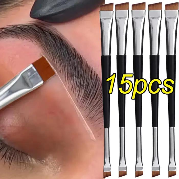 Brosse à sourcils professionnelle, Eyeliner, lame à tête plate coudée, pinceaux de maquillage pour Contour des sourcils, outils de maquillage à Double tête, 15 pièces