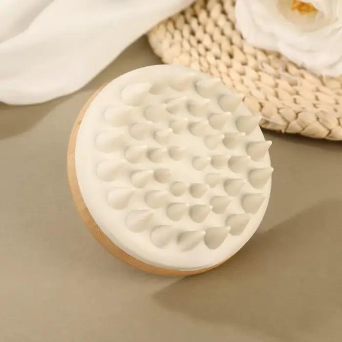 Brosse de Massage du cuir chevelu en Silicone de bambou