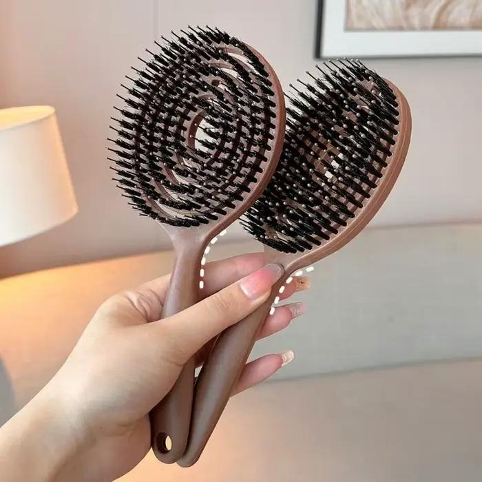 Brosse à cheveux démêlante ronde en poils de sanglier