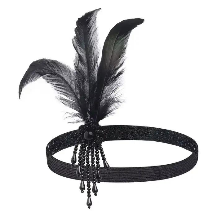 Accessoires pour cheveux : Bandeau de mascarade noir orné de plumes