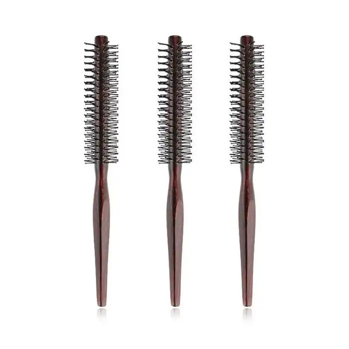 [FE] Brosse à cheveux ronde en nylon avec manche en bois