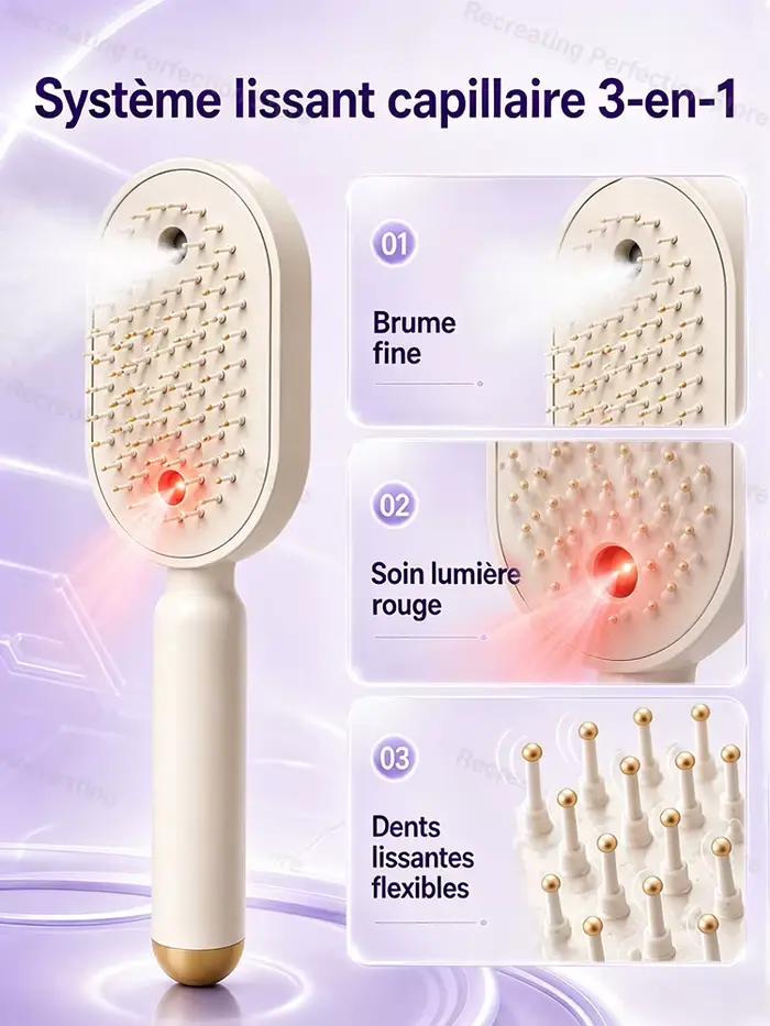 Brosse lissante électrique sans chaleur avec pulvérisation fine de brume, thérapie par lumière rouge, massage du cuir chevelu, sans fil, charge rapide