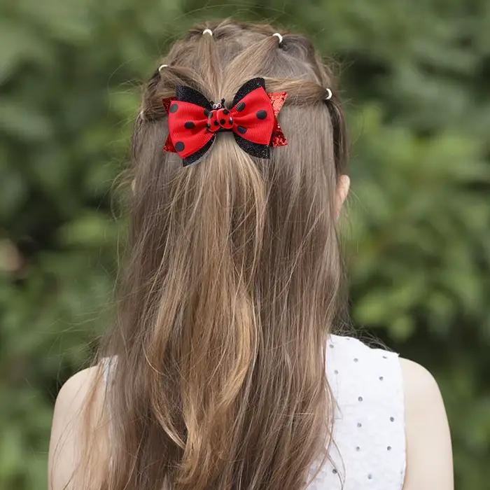 Pinces à cheveux motif coccinelle, 2 pièces/pack, accessoires pour cheveux pour filles, épingle à cheveux pour enfants, couvre-chef, nœuds, cadeau idéal pour les filles