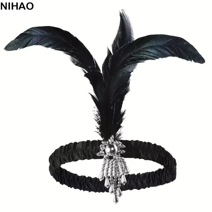 Accessoires pour cheveux : Bandeau noir à plumes