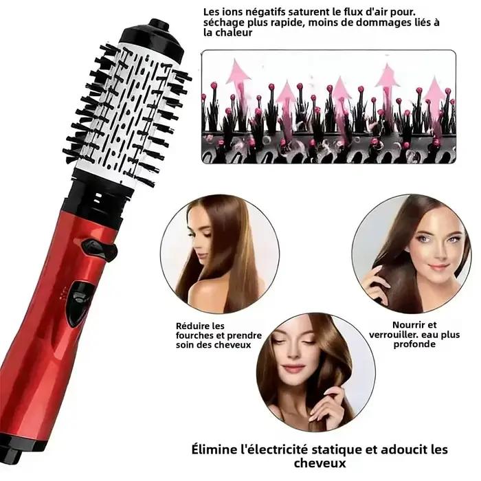Brosse Sèche-Cheveux 2-en-1 : Styler à Air Chaud Rotatif Automatique Anti-Brûlure à Température Constante pour Lissage et Bouclage à Domicile