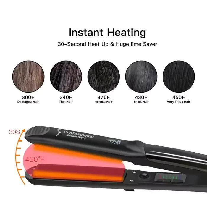 Lisseur à vapeur professionnel en céramique 450 ℉ Outils de soin des cheveux à chaleur rapide pour traitement à l'huile