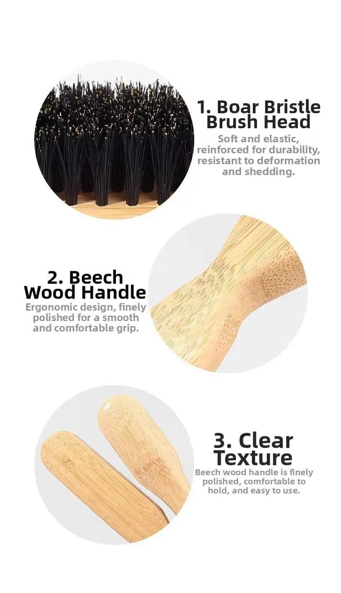 Brosse à cheveux en poils de sanglier pour queue de cheval lisse, chignon élégant et lissage des baby hairs, des mèches rebelles et de la finition des bords - Pour backcombing et coiffage à la brosse