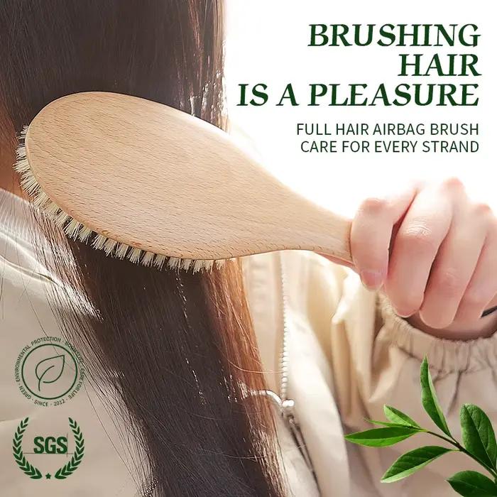 Brosse à cheveux en poils de sanglier doux, peigne en bois pour femmes, pour cheveux longs et bouclés, épais, Massage du cuir chevelu, outils de soins capillaires