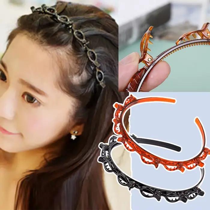 Multi-couche creux tressé femmes frange bandeau coiffure fer accessoires pince à cheveux