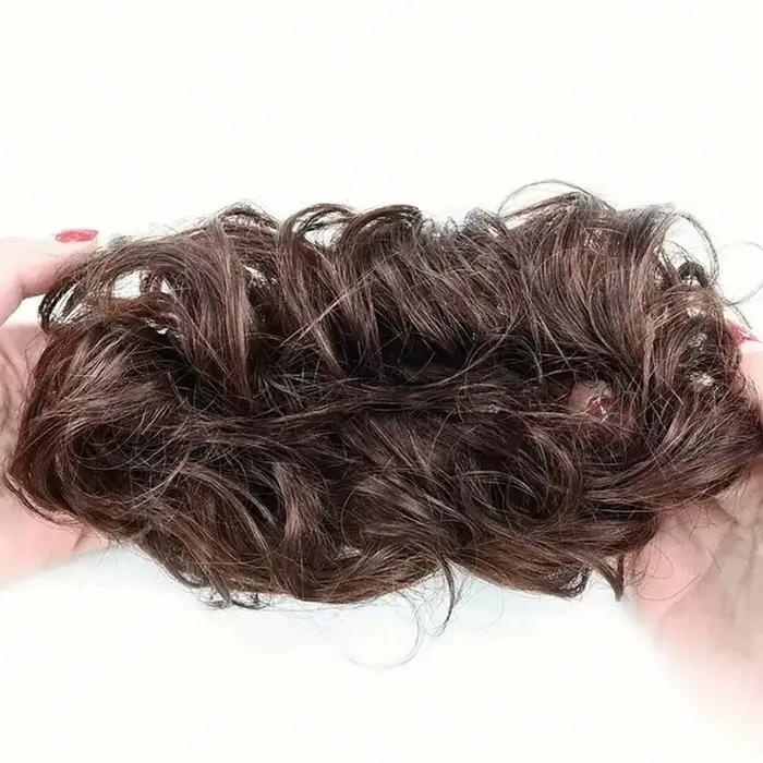 1 pièce postiche chignon en soie artificielle, anneau de cheveux pour créer une coiffure chignon, accessoire de cheveux pour femme, extension de chignon élastique ondulé et bouclé, postiche synthétiqu