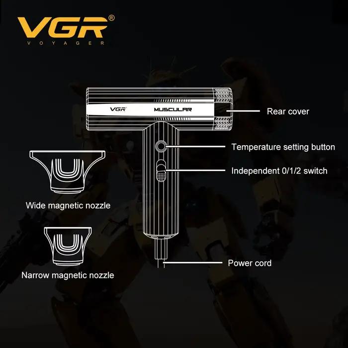 VGR Sèche-cheveux Professionnel Souffleur d'air Moteur sans balais 110 000 tr/min