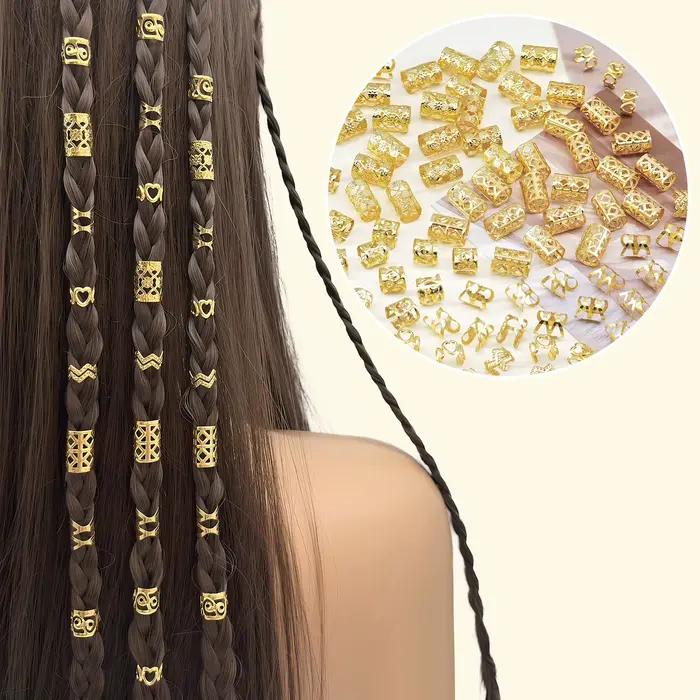 120 anneaux pour cheveux dorés de 6 formes