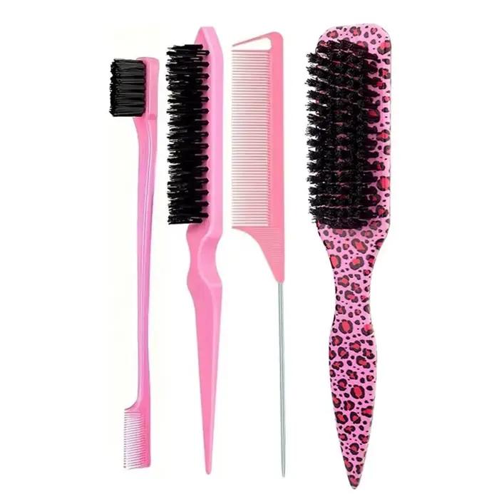 Brosse à cheveux à poils pour coiffure slick back, pour queue de cheval et chignon élégants, et pour lisser les baby hairs, les mèches rebelles et contrôler les bords - Pour backcombing et tupiement