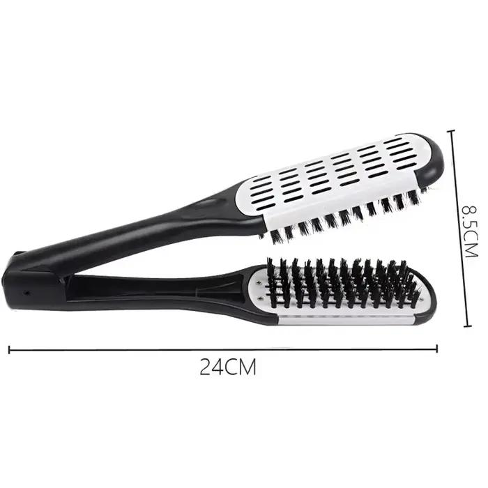 Lisseur de cheveux professionnel V Comb Clamp 2 en 1 avec double brosses en nylon