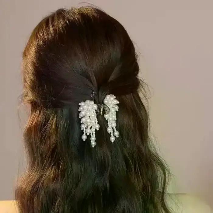 Épingle à cheveux Vintage élégante avec perles en cascade et chaînes