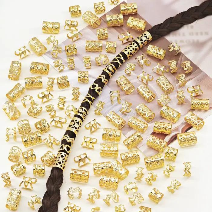 120 anneaux pour cheveux dorés de 6 formes
