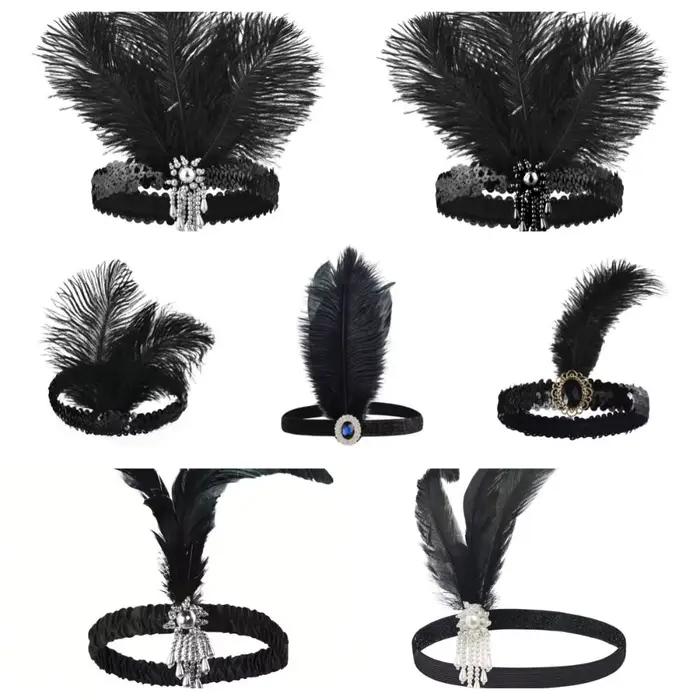 Accessoires pour cheveux : Bandeau de mascarade noir orné de plumes
