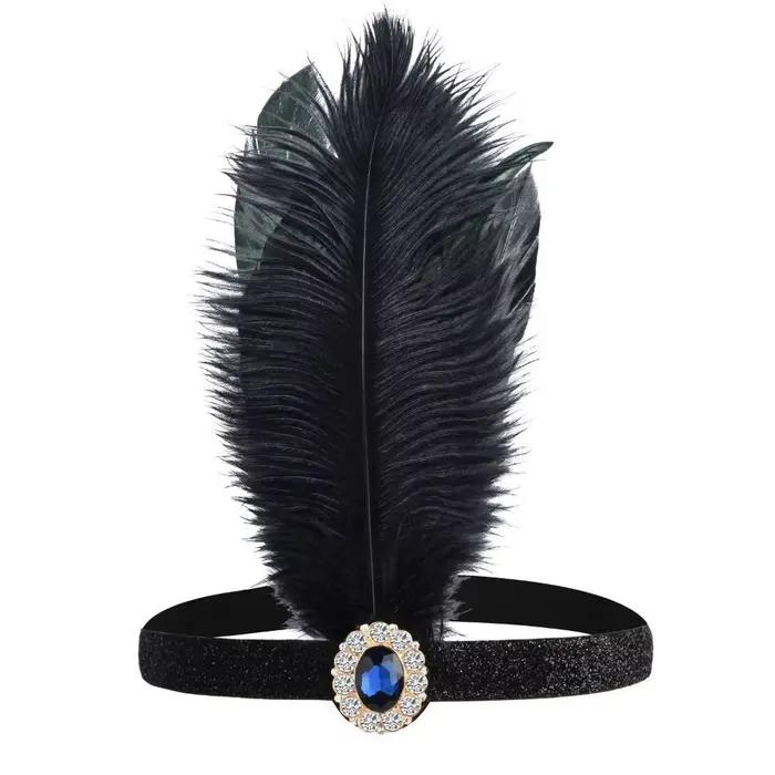 Accessoires pour cheveux : Bandeau noir à plumes et pompons diamantés