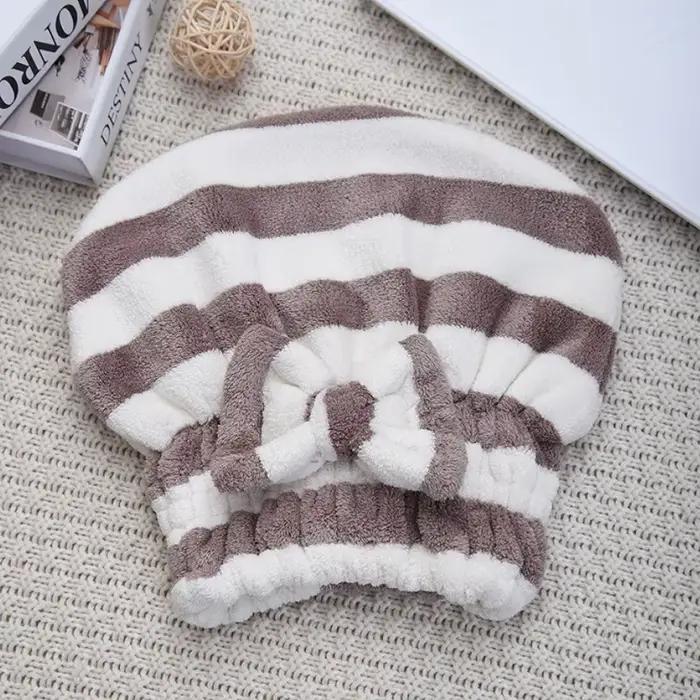 Serviette pour cheveux secs, bonnet de douche à séchage rapide pour femmes, motif rayé, accessoires de bain Super absorbants, 1 pièce