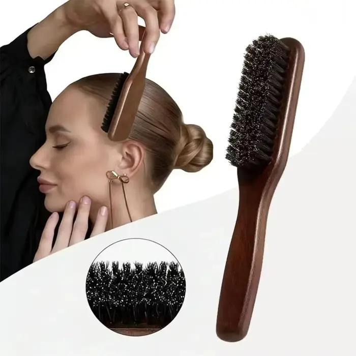 Brosse à cheveux en poils de sanglier brun chaud