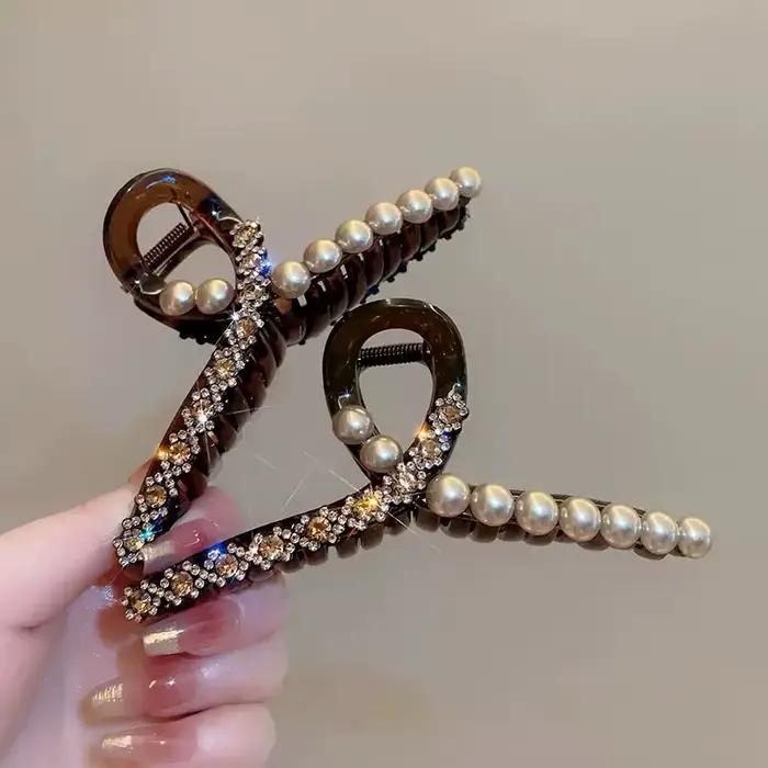 Accessoires de cheveux de luxe avec diamant et perle pour femmes