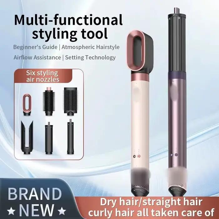 Sèche-cheveux professionnel multifonctionnel 6-en-1 1700W, brosse à air chaud et froid, fer à boucler, lisseur, qualité salon, séchage rapide
