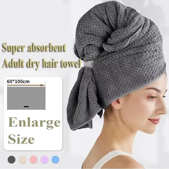 Grande serviette de séchage pour cheveux en microfibre, couleur unie, absorbante, avec sangle élastique, douce et à séchage rapide