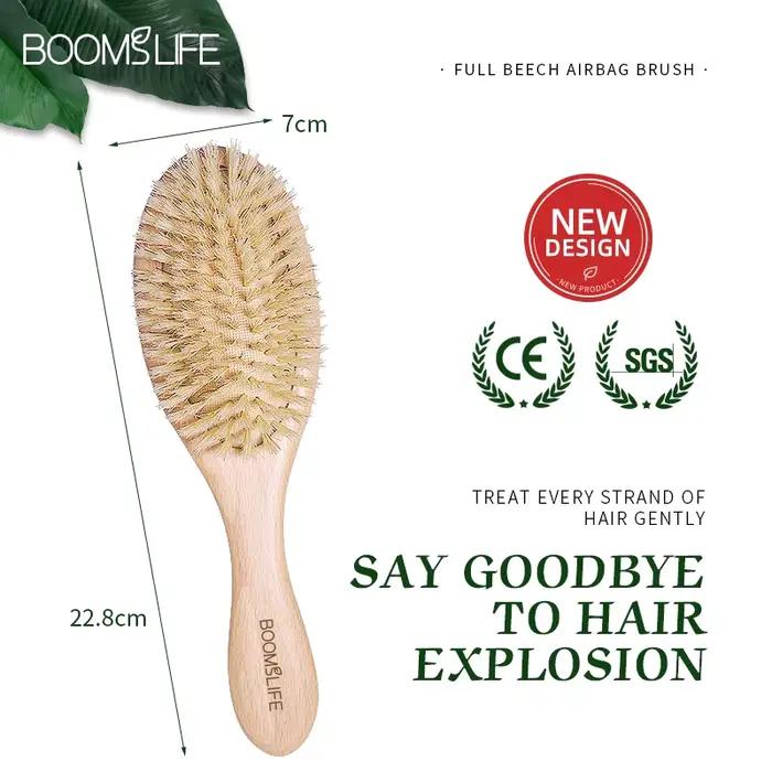 Brosse à cheveux en poils de sanglier doux, peigne en bois pour femmes, pour cheveux longs et bouclés, épais, Massage du cuir chevelu, outils de soins capillaires