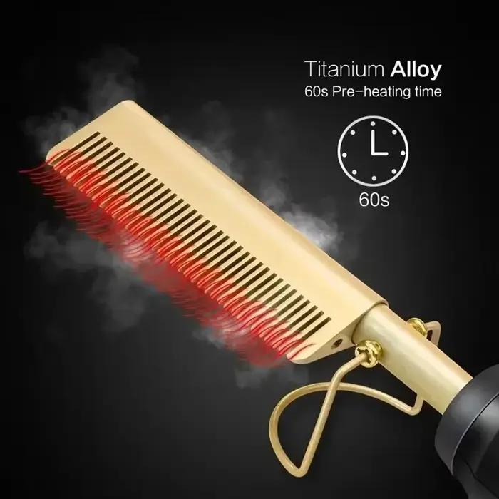 Brosse chauffante électrique 2-en-1 pour lissage et bouclage des cheveux, fer à lisser pour cheveux secs et humides, outil de coiffage