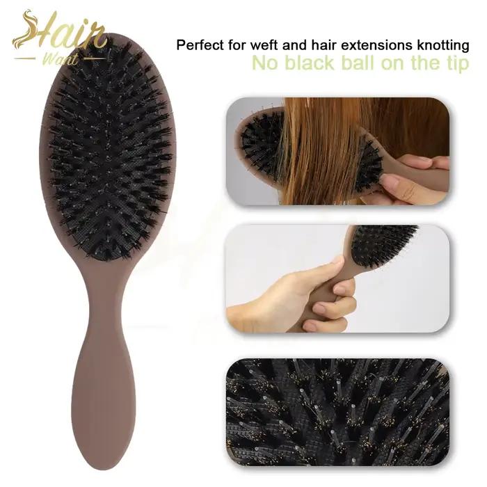Brosse démêlante pour extensions de cheveux en poils de sanglier avec dents en nylon