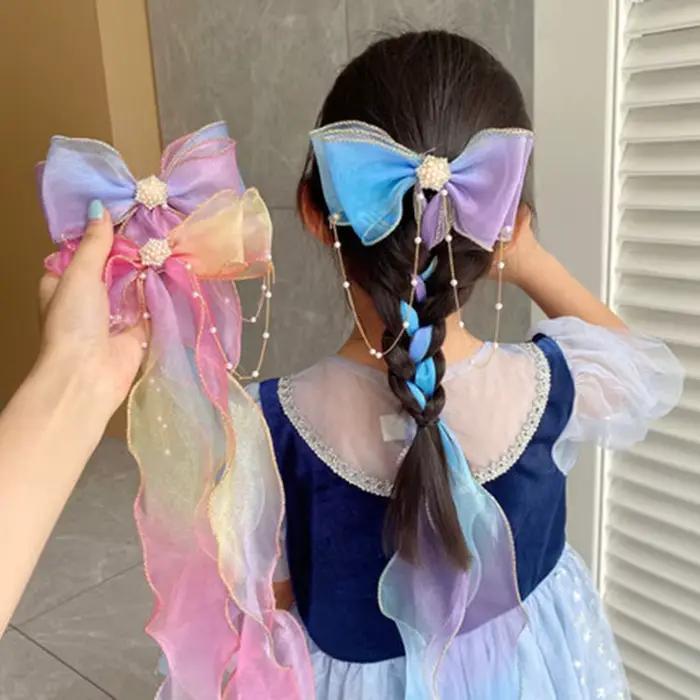 Accessoires de cheveux de mode nouvelles filles mignon coloré en mousseline de soie arc ruban épingles