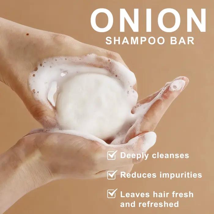 Shampooing Solide Vegan à l'Oignon Soin Capillaire Naturel Anti-Pelliculaire Contrôle du Sébum Réparation des Pointes