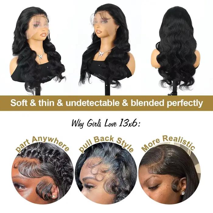 250% HD Remy 13x6 vague de corps avant de lacet perruques de cheveux humains 30 40 pouces pré plumé Transparent brésilie