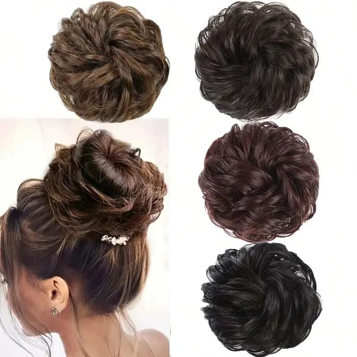 1 pièce postiche chignon en soie artificielle, anneau de cheveux pour créer une coiffure chignon, accessoire de cheveux pour femme, extension de chignon élastique ondulé et bouclé, postiche synthétiqu