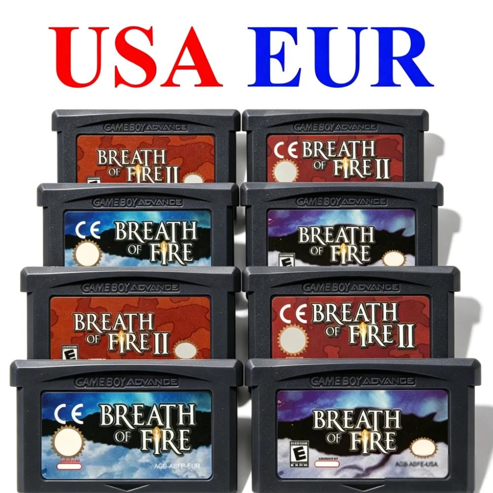 4 styles de cartouches de jeu vidéo 32 bits de la série Breath of Fire pour GBA, carte de console Breath of Fire 2 pour GBA NDS version USA EUR