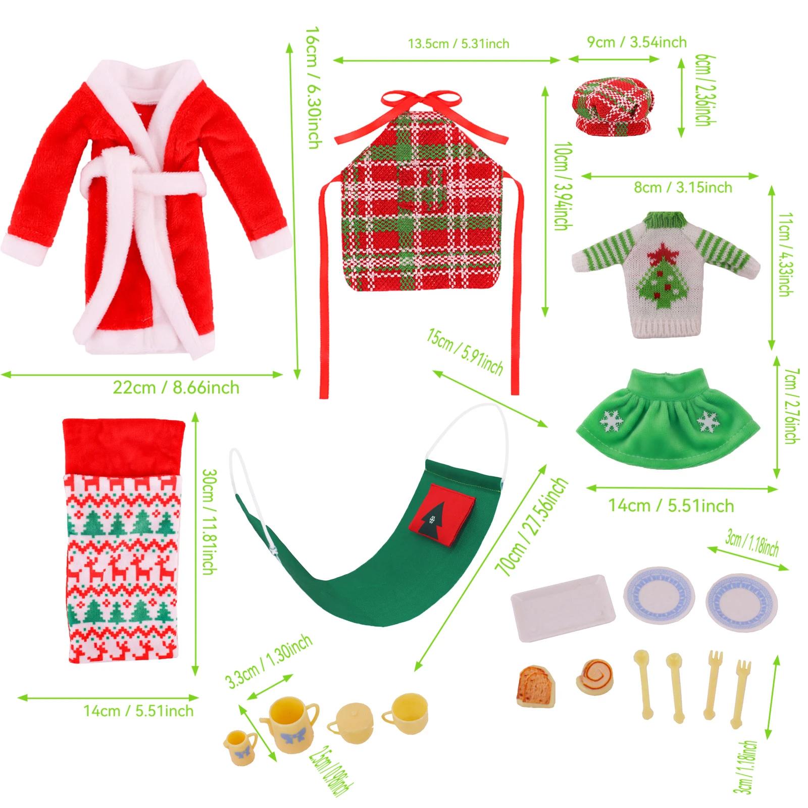 Ensemble d'accessoires de noël pour elfe, vêtements et accessoires de poupée 37 pièces, tablier, pull, sac de nuit, Robe, Mini ustensiles, lunettes, cadeau pour enfants